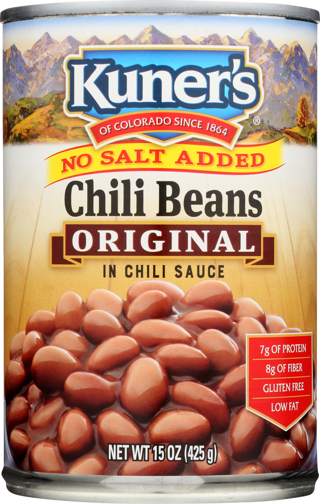 KUNER’S: Original Chili Beans in Chili Sauce No Salt Added, 15 Oz - 0072273133105