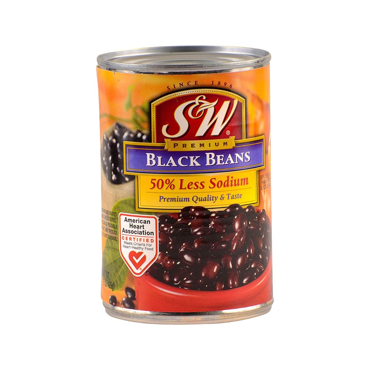 S & W: Black Beans Premium 50% Less Sodium, 15 oz - 0072273387737