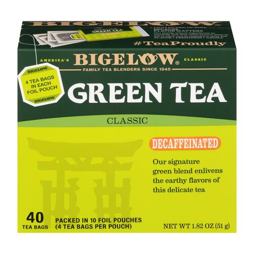 BIGELOW: Green Tea Classic Decaffeinated 40 Tea Bags, 1.82 oz - 0072310032484