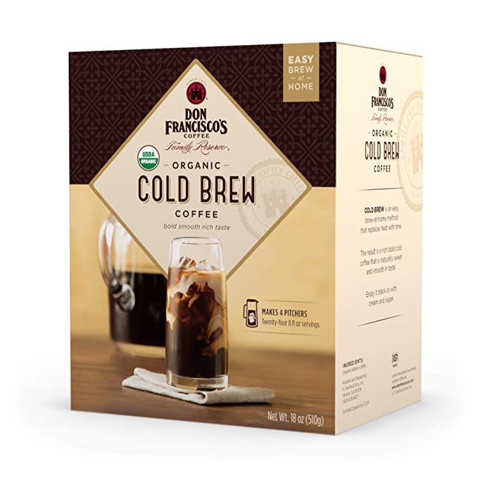 Don Francisco’s Organic Cold Brew Coffee, Premium 100% Arabica Beans, 4 Pitcher Packs (makes 2 pitchers) - 072323848669
