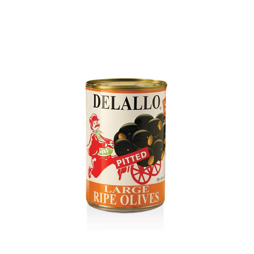 DELALLO: Olive Black Pitted Large, 6 oz - 0072368104393