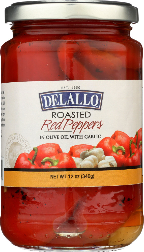 DELALLO: Roasted Red Peppers with Garlic, 12 oz - 0072368107516