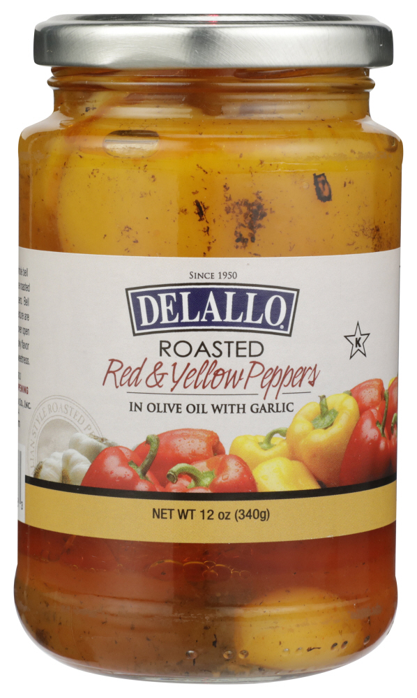 DELALLO: Roasted Yellow & Red Peppers with Garlic, 12 oz - 0072368107783