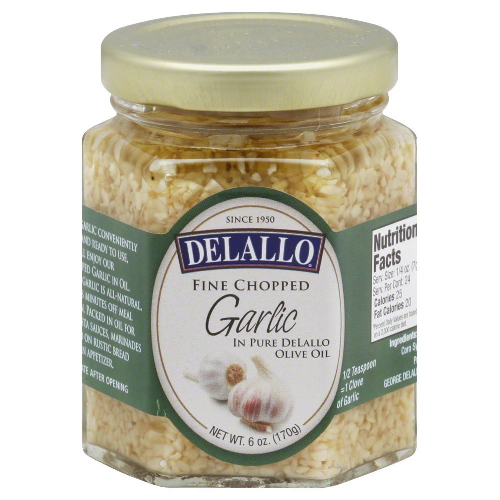 DELALLO: Fine Chopped Garlic in Olive Oil, 6 oz - 0072368111506