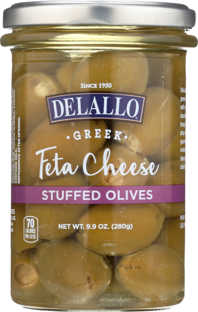 DELALLO: Feta Stuffed Green Greek Olives, 9.9 oz - 0072368274232
