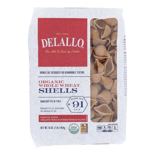 Delallo - Organic Whole Wheat Pasta Shells - Case Of 16 - 1 Lb. - 072368508603