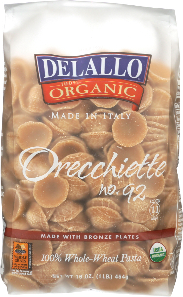 DELALLO: Pasta Whole Wheat Orecchiette, 16 oz - 0072368508658