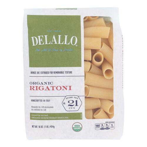 Delallo - Organic Rigatoni Pasta - Case Of 16 - 1 Lb. - 072368508733