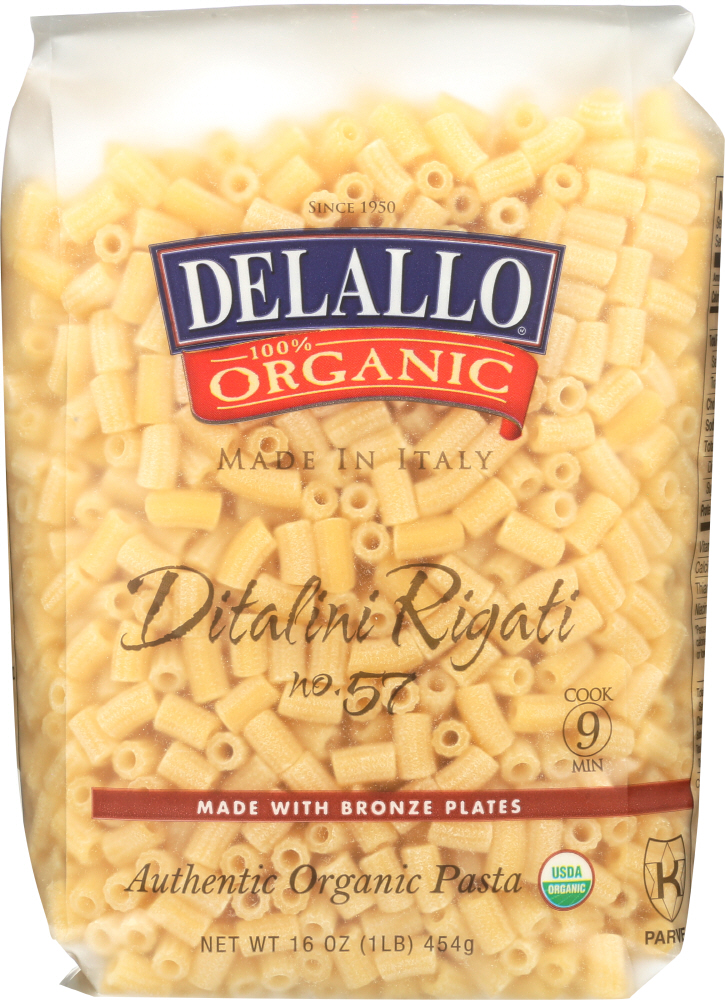 DELALLO: Organic Ditalini Rigati No. 57 Pasta, 16 oz - 0072368508788