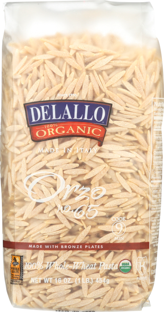 DELALLO: Orzo No. 65 100% Organic Whole Wheat Pasta, 16 oz - 0072368508924
