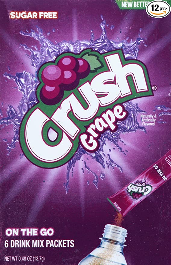  Crush Singles To Go Powder Packets, Water Drink Mix, Grape, Non-Carbonated, Sugar Free Sticks (72 Total Servings) - ORIGINAL FLAVOR, 0.48 Ounce (Pack of 12)  - 778554496982