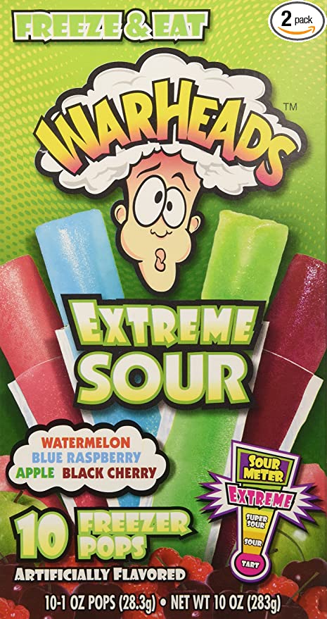 Warheads Extreme Sour Freezer Pops Freeze and Eat 10 Pops Pack of 2 (20 Pops Total) - 072392659913