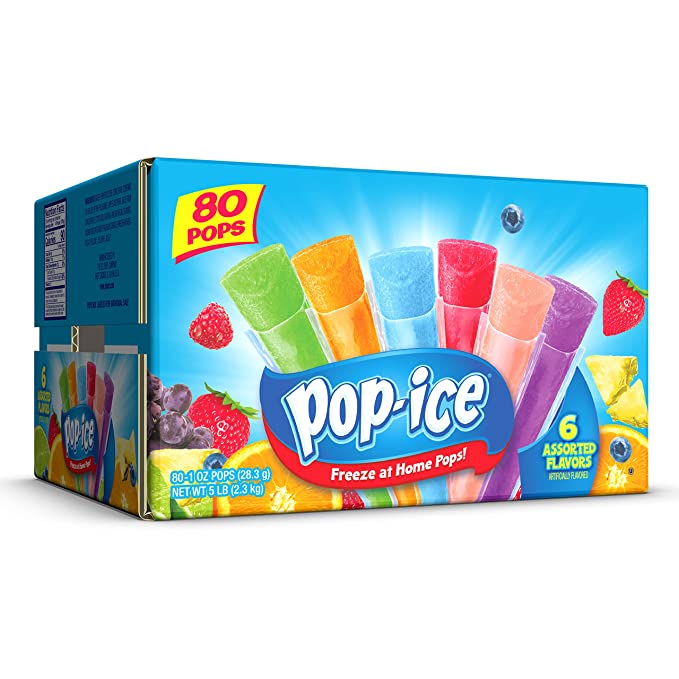  Pop Ice Popsicle Variety Pack of 1 Oz Freezer Bars, Assorted Flavors, 80 Count  - 072392700806