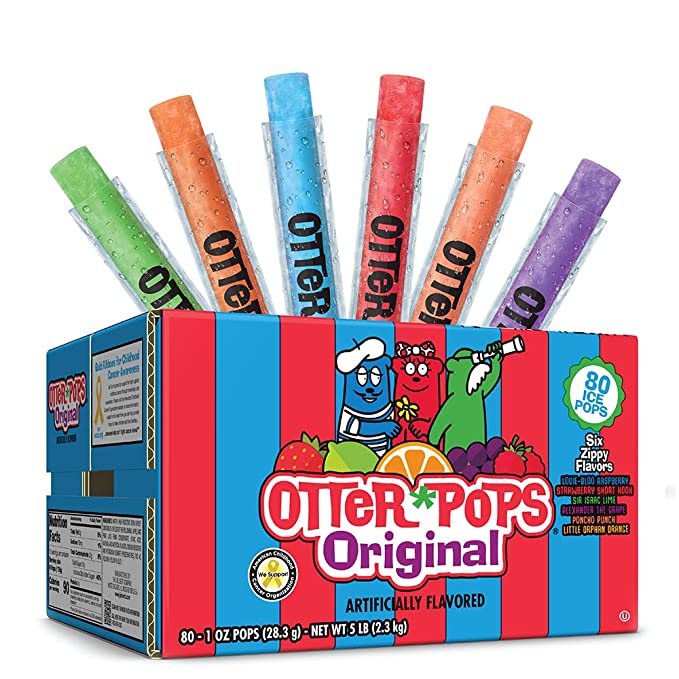  Otter Pops Freezer Ice Bars, Fat Free Ice Pops, Original Flavors (80 - 1 oz pops)  - 072392850808