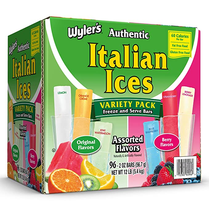  Wyler's Authentic Italian Ice Fat Free Freezer Bars Original Flavors 2oz bars, 96 count  - 072392949960