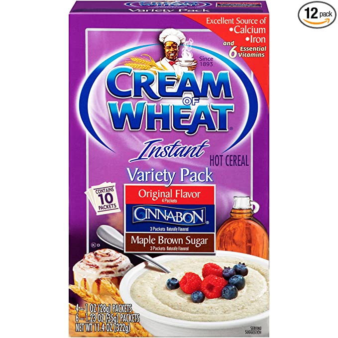 Cream of Wheat Instant Hot Cereal, Three Flavor Variety Pack, 10 Packets (Pack of 12) - 072400080609