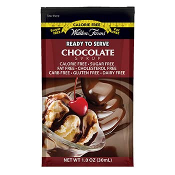  Walden Farms Single Serve Chocolate Syrup Packets, Low Carb Keto Friendly, Non-Dairy, No Gluten, and 99% Sugar Free, Sweet and Delicious Flavor for Desserts, Ice Cream, Waffles, 1 oz. Packets, 6 Packets  - 072457123885