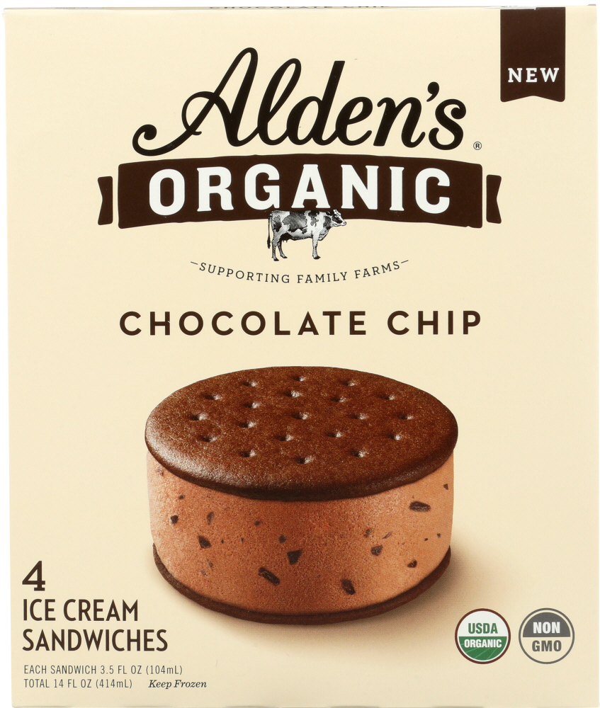 ALDENS ORGANIC: Ice Cream Sandwich Chocolate Chip, 4 pk - 0072609047557