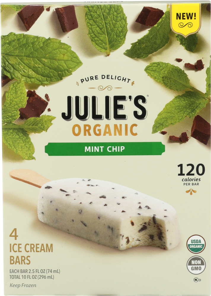 JULIES ORGANIC: Ice Cream Bar Mint Chip 4 Bars, 10 oz - 0072609048189