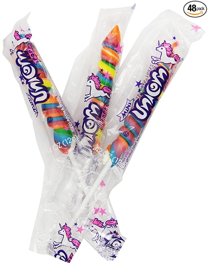 Adams & Brooks Mini Unicorn Pops Twisty Rainbow Lollipops, Kosher Candy (Pack of 48) - 072965762309