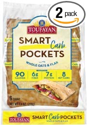  KETO Smart Carb Pockets Square Pita Bread, Low Carb, Low Calorie, 7g Protein, 6g Fiber, Cholesterol Free, Keto Friendly, 6 Count bags  - 073124007958