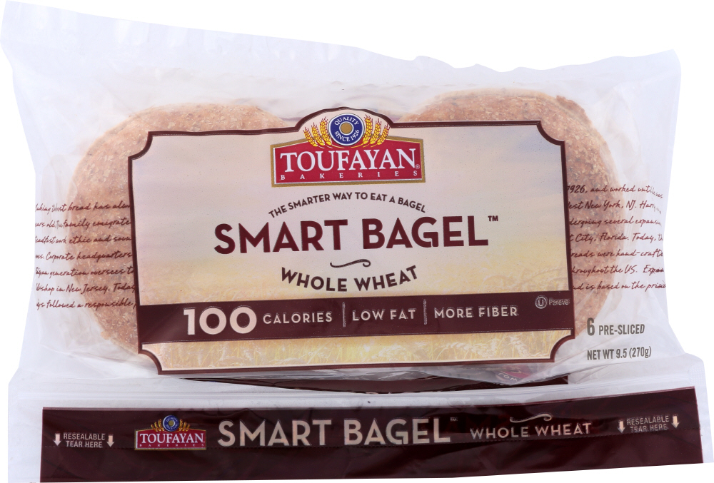 TOUFAYAN: Smart Bagel Whole Wheat, 9.5 oz - 0073124008979