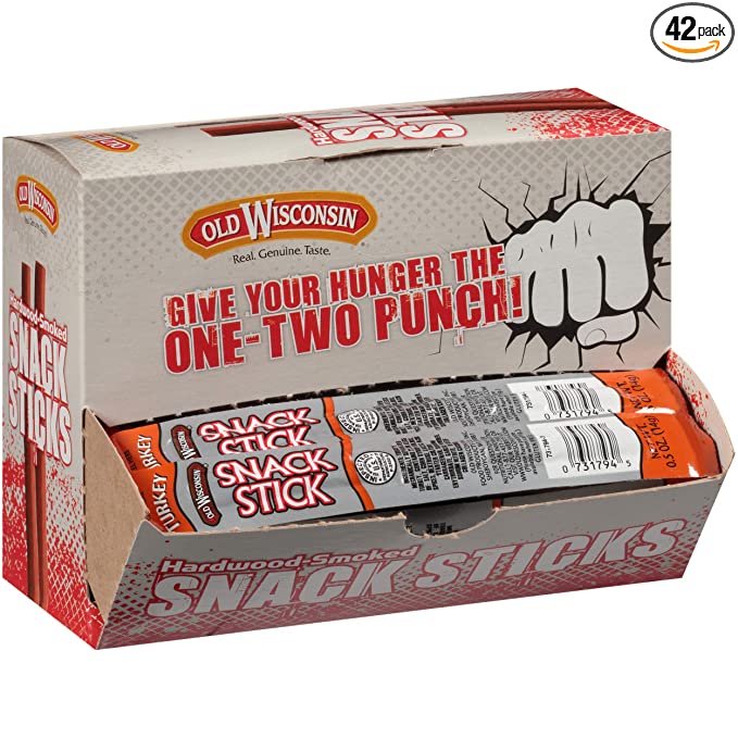  Old Wisconsin Turkey Sausage Snack Sticks, Naturally Smoked, Ready to Eat, High Protein, Low Carb, Keto, Gluten Free, Counter Box, 0.5 oz ,42 Individually Wrapped Sticks  - 073170731531