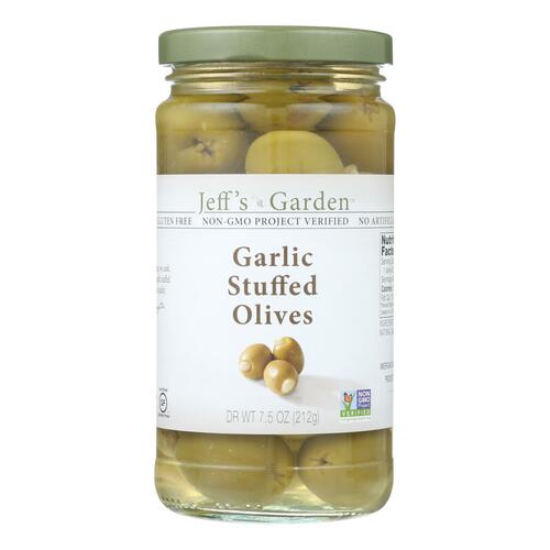 JEFF’S NATURALS: Garlic Stuffed Olives, 7.5 oz - 0073214007486