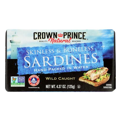 CROWN PRINCE: Skinless & Boneless Sardines In Water, 4.37 oz - 0073230008382