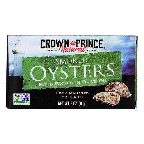 CROWN PRINCE: Naturally Smoked Oysters in Pure Olive Oil, 3 oz - 0073230008511