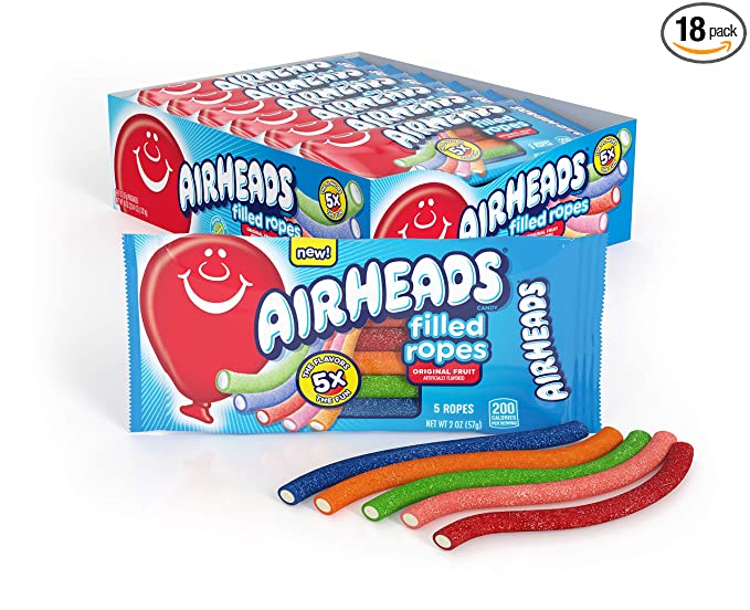  Airheads Candy, Filled Ropes, Original Fruit, Halloween, 2oz Packs, Box of 18 Packs  - 073390014872