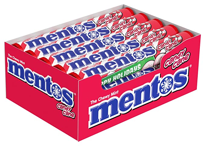 Mentos Chewy Mint Candy Roll, Candy Cane, Stocking Stuffers, Christmas Gifts, Party (Pack Of 15) - 073390036249