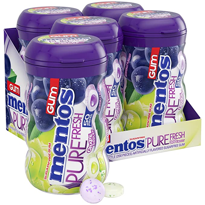  Mentos Pure Fresh Sugar-Free Chewing Gum With Xylitol, Grape Medley, 50 Piece Bottle (Bulk Pack of 4)  - 073390611293