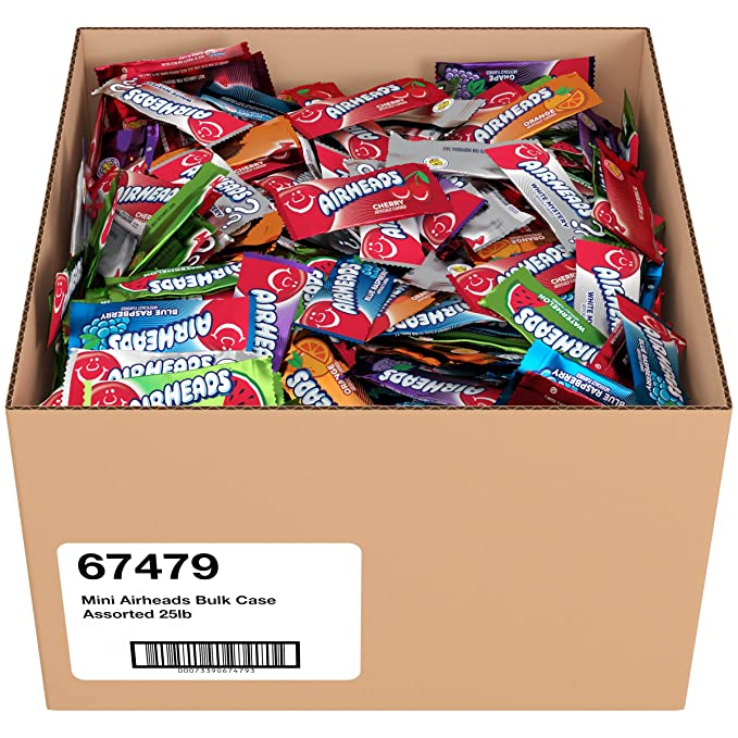  Airheads Candy, Mini Bars, Assorted Flavors, Individually Wrapped, Bulk Box, Non Melting, Party, 25 Pounds  - 073390674793