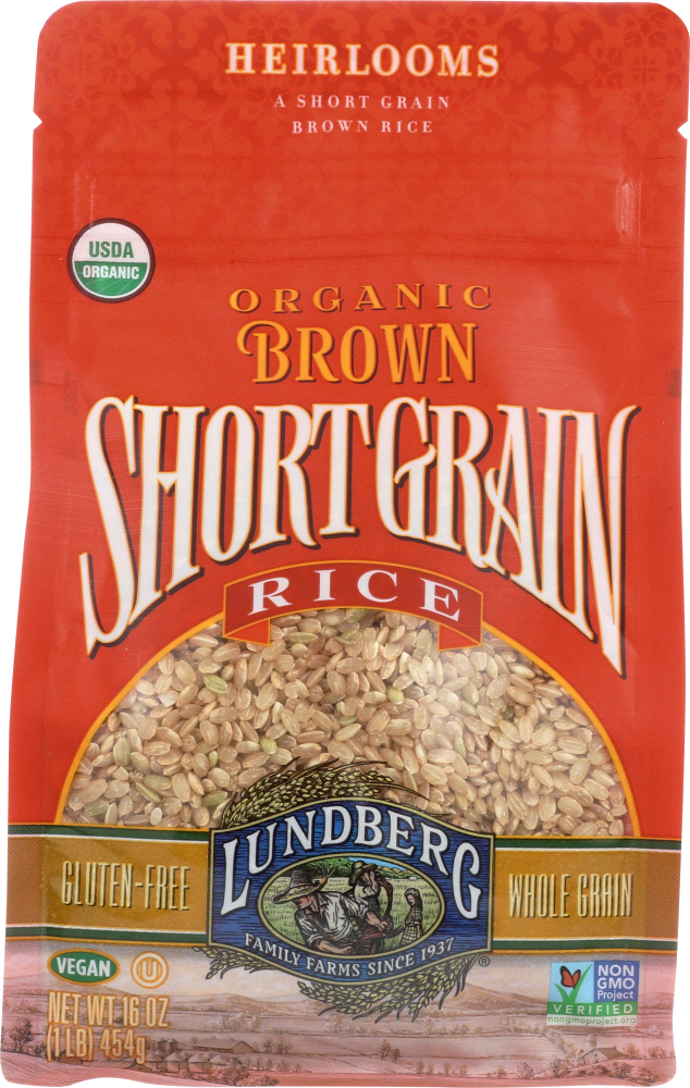 LUNDBERG: Rice Brown Short Grain Heirloom Organic, 16 oz - 0073416003040