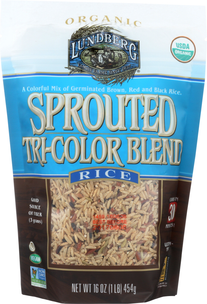 LUNDBERG: Organic Sprouted Tri-Color Rice Blend, 16 oz - 0073416003453