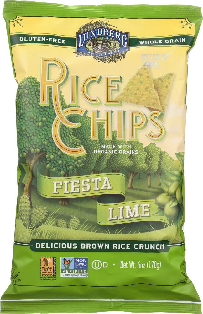 Lundberg Family Farms Rice Chips - Fiesta Lime - Case Of 12 - 6 Oz. - lundberg