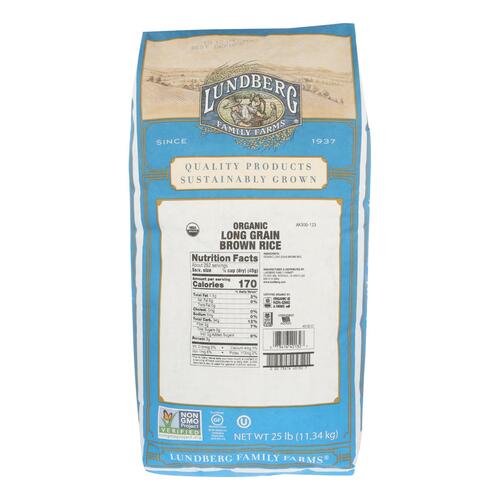 LUNDBERG: Organic Long Grain Brown Rice, 25 lb - 0073416401327