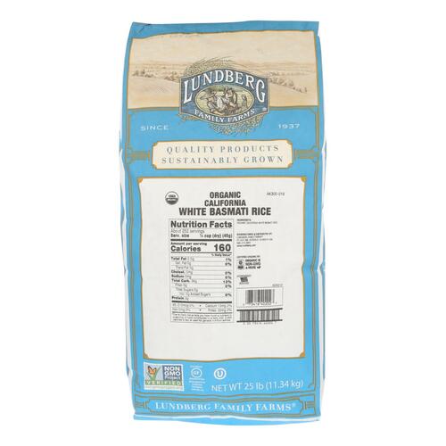 LUNDBERG: Rice White Basmati Organic, 25 lb - 0073416402027