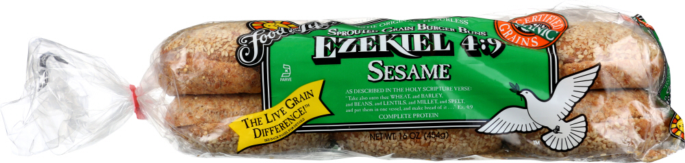 Food For Life, Ezekiel 4:9, Sesame Sprouted Grain Burger Buns - 073472002155