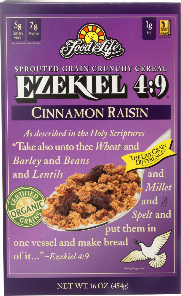 FOOD FOR LIFE: Ezekiel 4:9 Sprouted Grain Cereal Cinnamon Raisin, 16 oz - 0073472002575