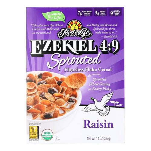  Food For Life, Cereal Sprouted Flakes Raisin Organic, 14 Ounce - 073472002629