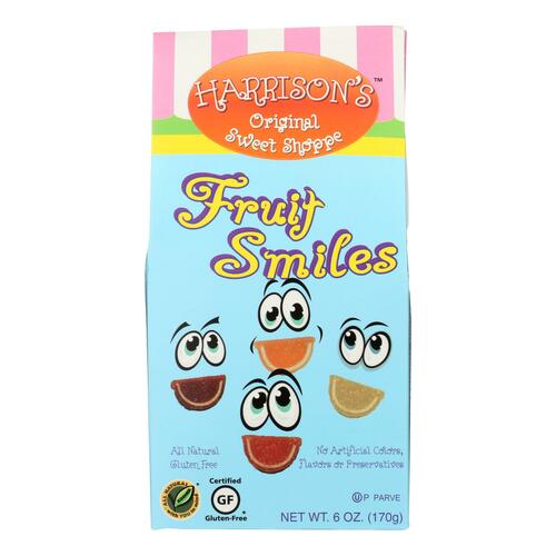 Harrisons Orig Swt Shoppe Harrison's Original Sweet Shoppe Fruit Smiles Candies Raspberry Orange Lime & Lemon - Case Of 12 - 6 Oz - 073490154256