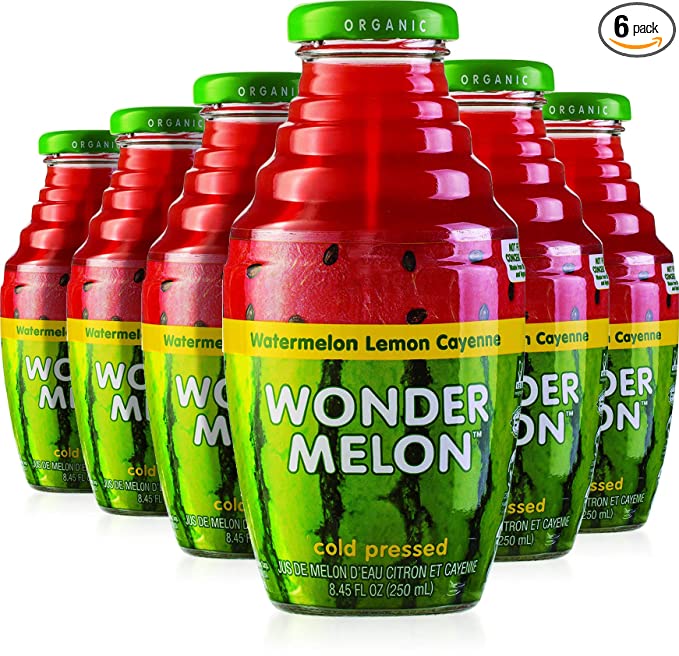 Wonder Melon Organic Watermelon Juice with Lemon & Cayenne, 8.45oz (6 Pack) 100% Juice, Cold Pressed - 073490158001