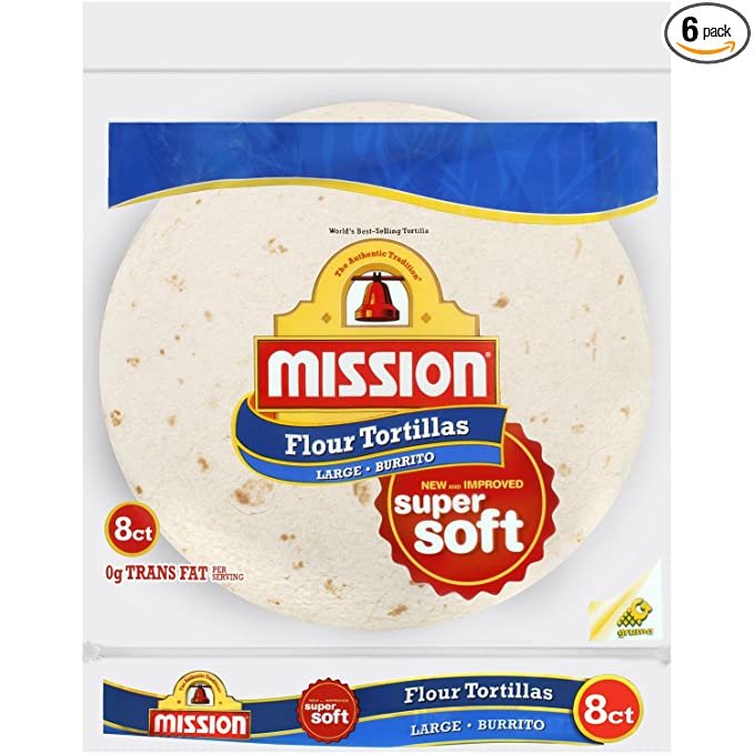 Mission, Flour Tortilla, Burrito, Large Size, 8 Count, 20oz Bag (Pack of 6) - 073731004197