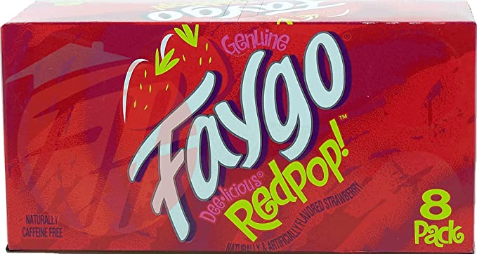  Faygo Redpop! strawberry flavored soda pop. 8-pack 12-fl. oz. cans in box (1)  - 073800009955