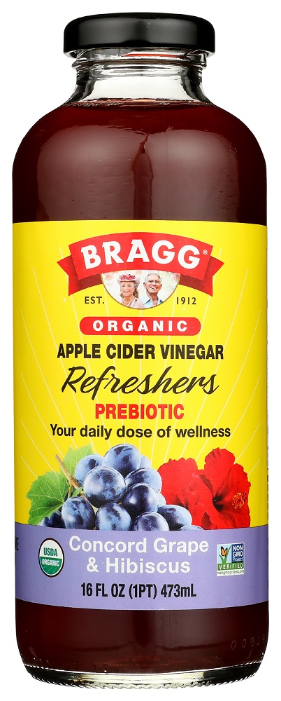 BRAGG: Organic Concord Grape & Hibiscus Apple Cider Vinegar Refreshers, 16 oz - 0074305053160