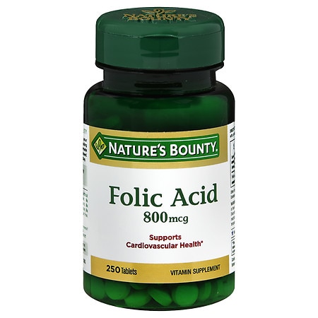 Nature s Bounty® Folic Acid 800 mcg 250 Tablets - 074312028434