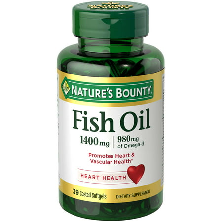 Nature s Bounty Fish Oil with Omega-3 Dietary Supplement Promotes Heart Health 1400mg Coated Softgels 39 Ct - 074312194047