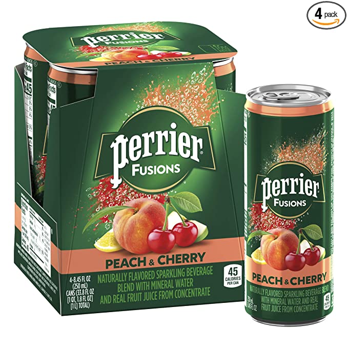 Perrier & Juice Drink, Peach and Cherry Flavored, 8.45 Fl Oz. Cans (Pack of 4) - 074780333368